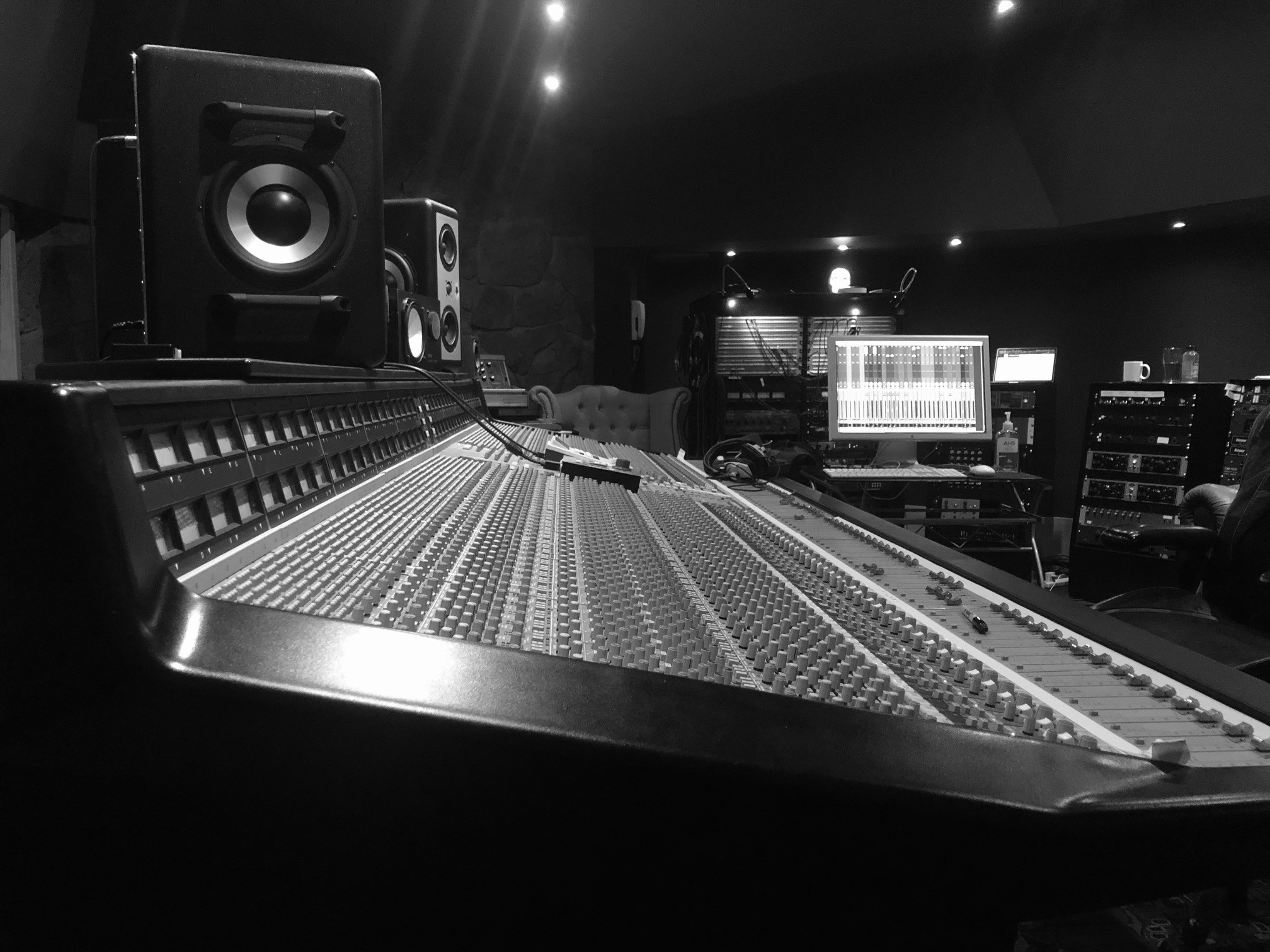 Recording studio in black and white